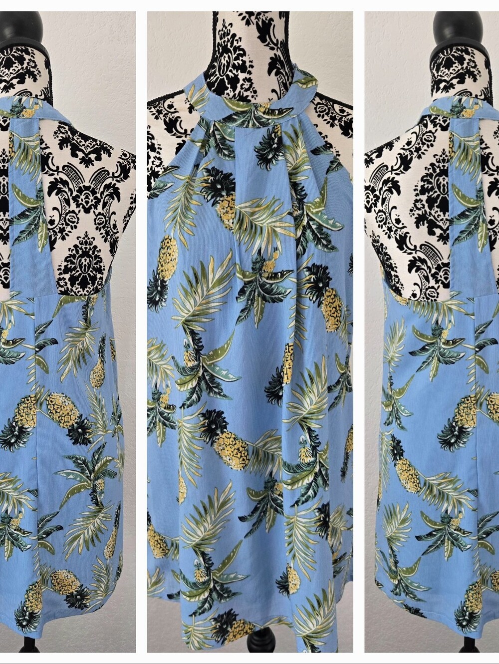 Love Riche Light Blue Pineapple Halter Dress